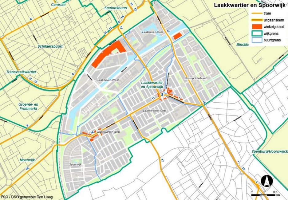 Wijkkaart Laakkwartier en Spoorwijk — werkgebied van de BOL